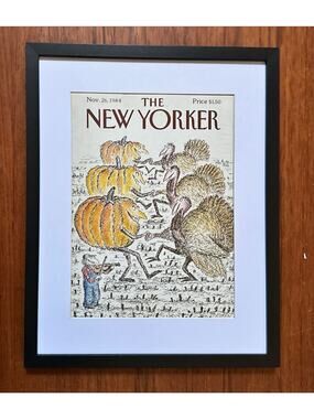 Framed 1984 New Yorker Magazine Cover Nov 26 Koren Thanksgiving Square Dance